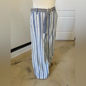 Ett & Twa Anthropologie Linen Stripe Pants | Size 4 | Coastal Boho